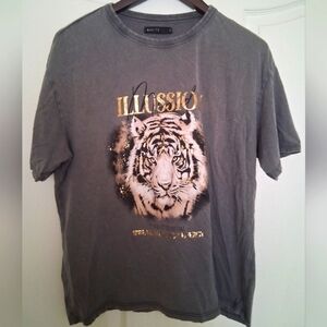 Illusion Graphic T-Shirt with Tiger Print Oversized 100% Cotton